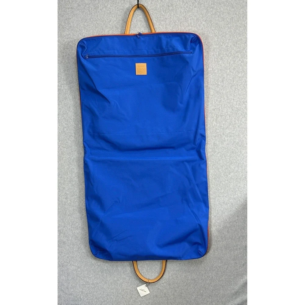 Mulholland‎ Garment Bag Blue Orange Leather Trim Travel Suit Carrier Unisex OS